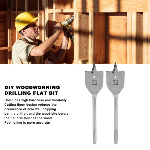 2Pcs Flat Wood Drill Bit Set Spade Boring Woodworking Hole Opening Drilling Tools 32mm 2