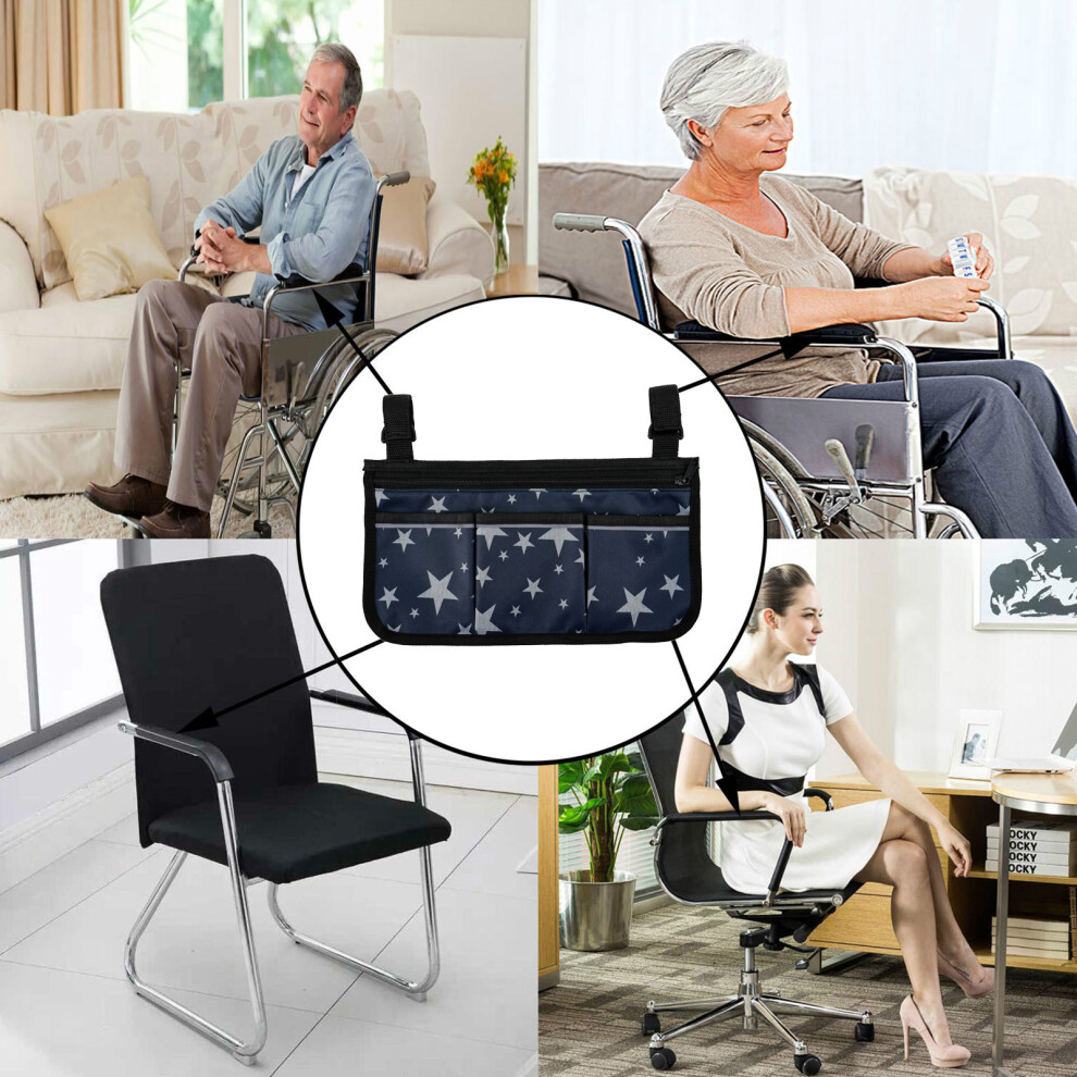 Wheelchair Bag with Pockets Reflective Strips Armrest Side Bag for Electric Wheelchair Mobility Scooter Walking Frame Storage Pouch