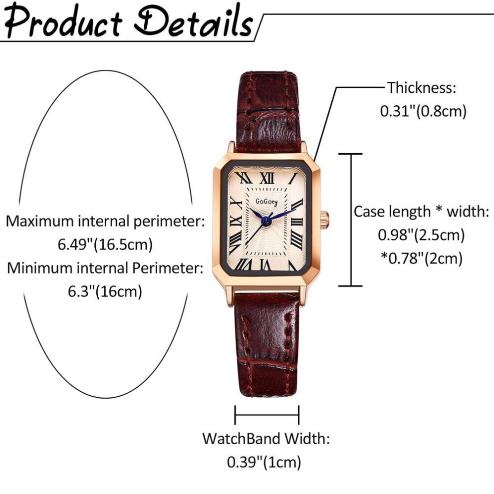 Antique Leather Belt Rome Analog Display Square Display Thin Belt Quartz Ladies Watch Waterproof Brown Birthday Anniversary Christmas Day Gift For