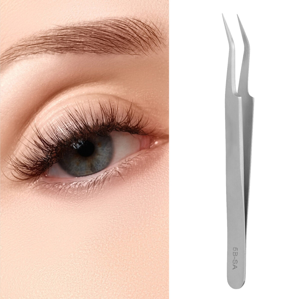 Stainless Steel Eyelash Extensions Tweezers High Accuracy Tweezers Tools for Nail Art(Curved Head 5BSA )