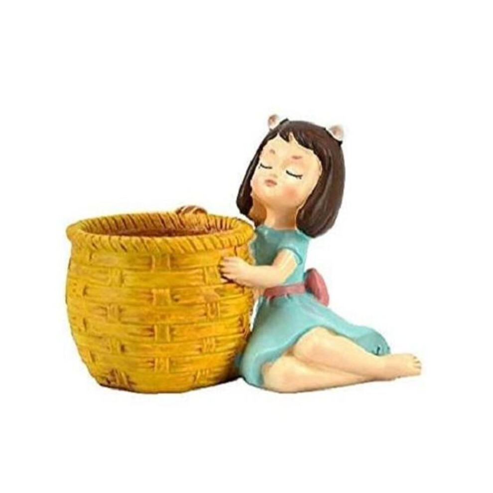 Cute Thinking Dreaming Girl With Basket Showpiece, Office , Home , Car And Desk Decor , Antique Touch , For Birthday , Wedding And Valentine Gift