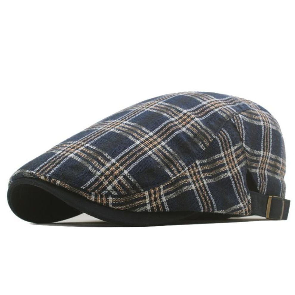 (navy blue) Plaid Beret For Men Women Spring Summer Thin Breathable Flat Caps Sunshade Hat Painters Hats