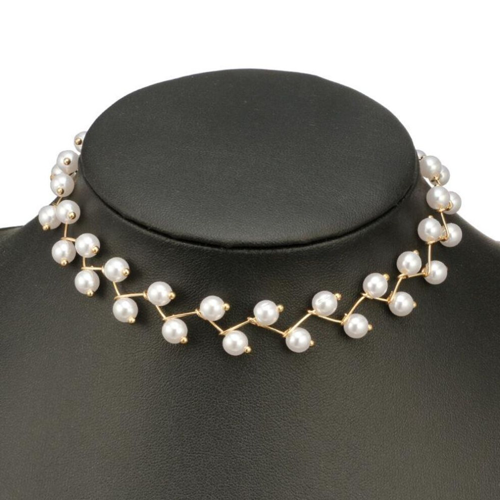 (gold) Elegant White Color Imitation Short Choker Necklace Handmade Jewelry For Women