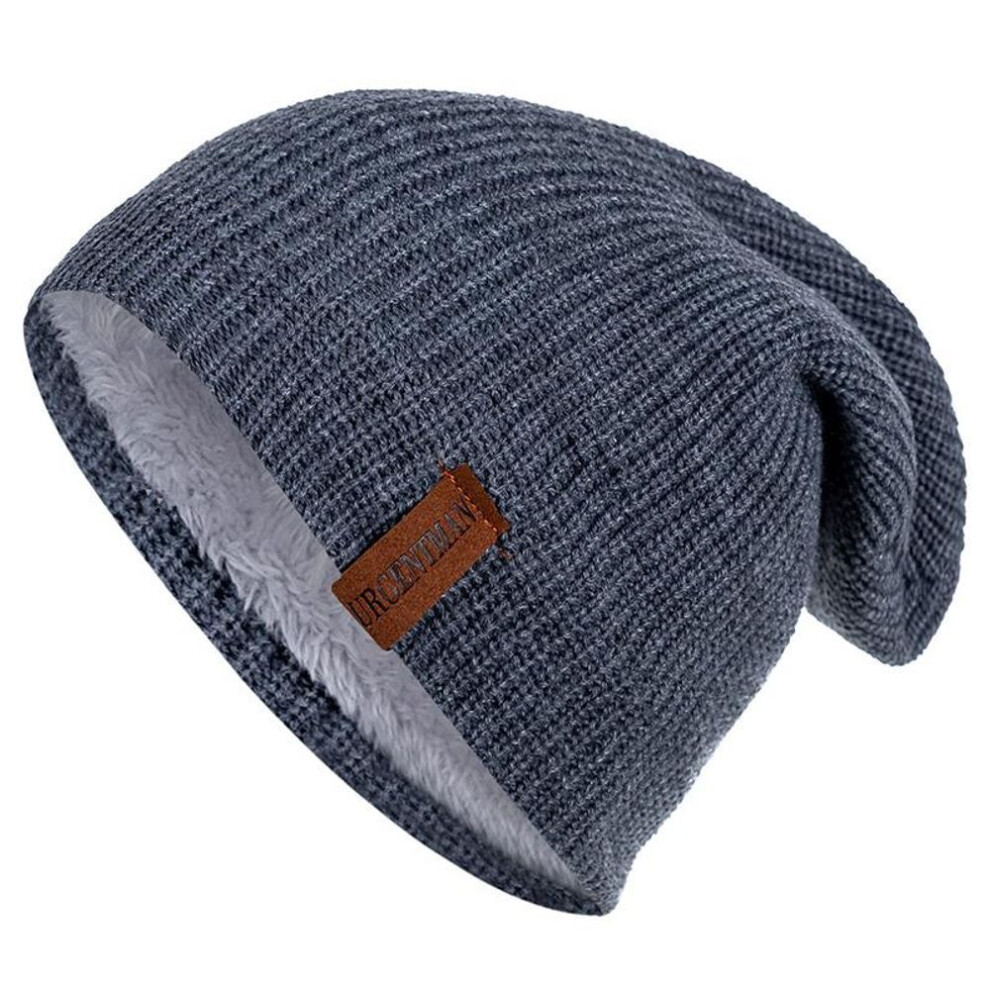 (dark gray, 54cm-62cm) New Unisex Ski Beanie Cap Crochet Knit Add Fur Lined Warm Knitted Hat Outdoor Stylish Solid Color Winter Hats For Men & Women