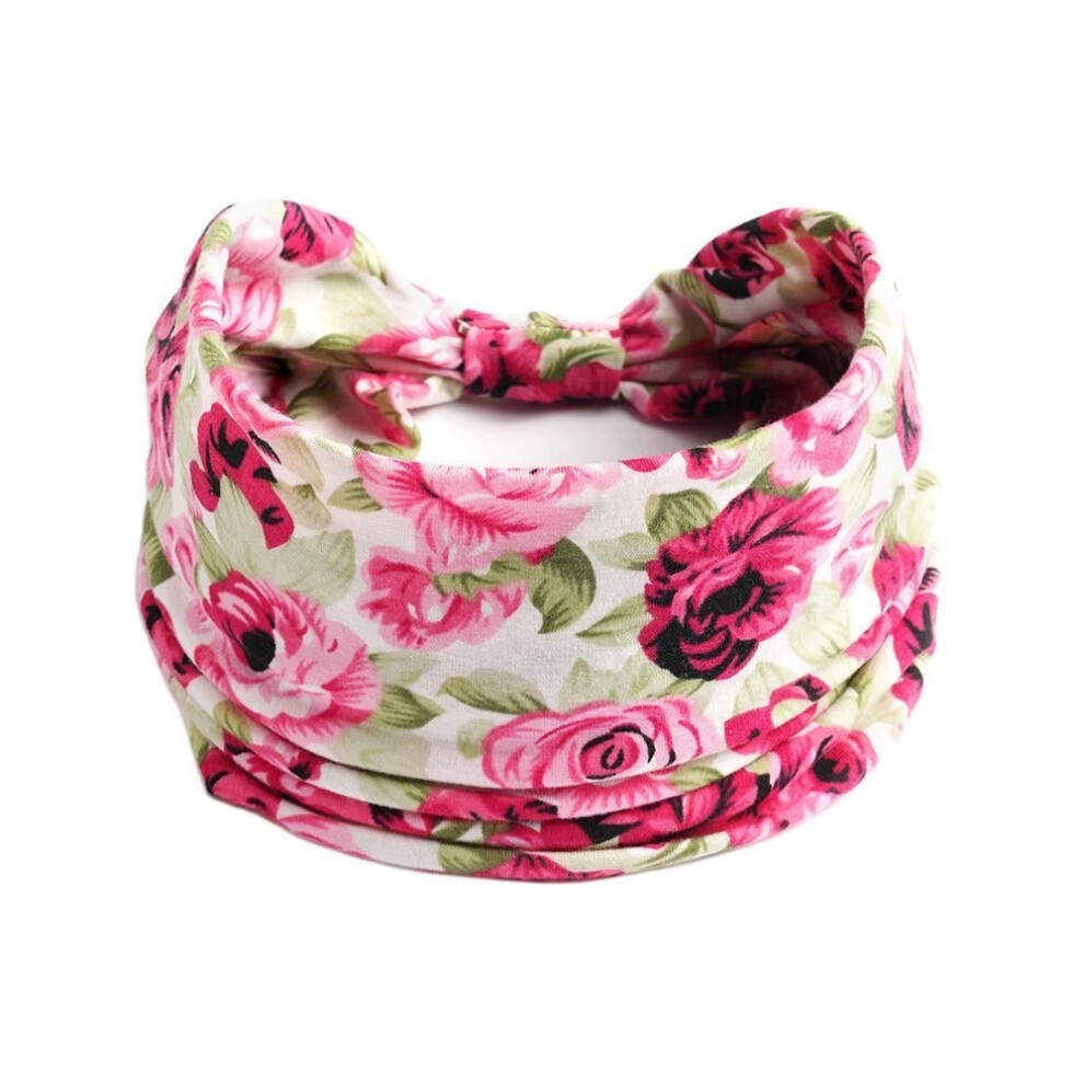 (as the picture, 17) New Vintage Knot Elastic Headbands Turban Headwrap Wide For Women Girls Flower Print Cotton Soft Boho Bandana Hair Accessories