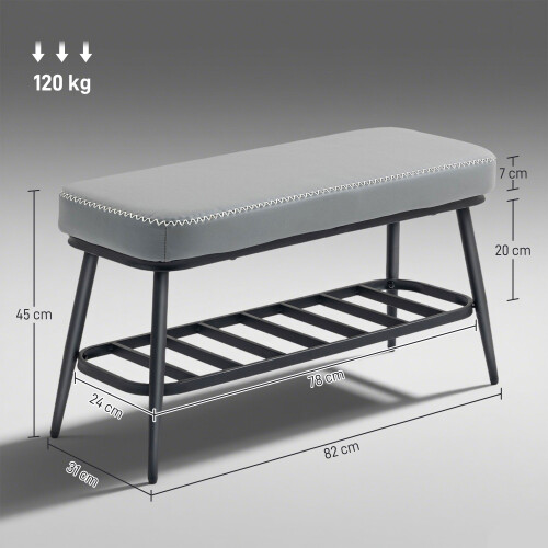 Homcom (Grey) HOMCOM Shoe Bench, PU Leather Shoe Storage Bench for Entryway 2
