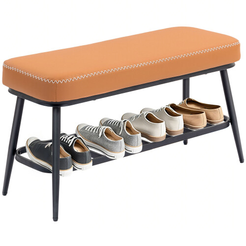 Homcom (Brown) HOMCOM Shoe Bench, PU Leather Shoe Storage Bench for Entryway 1