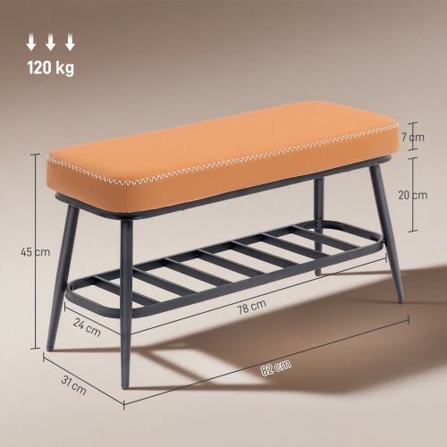 Homcom (Brown) HOMCOM Shoe Bench, PU Leather Shoe Storage Bench for Entryway 2
