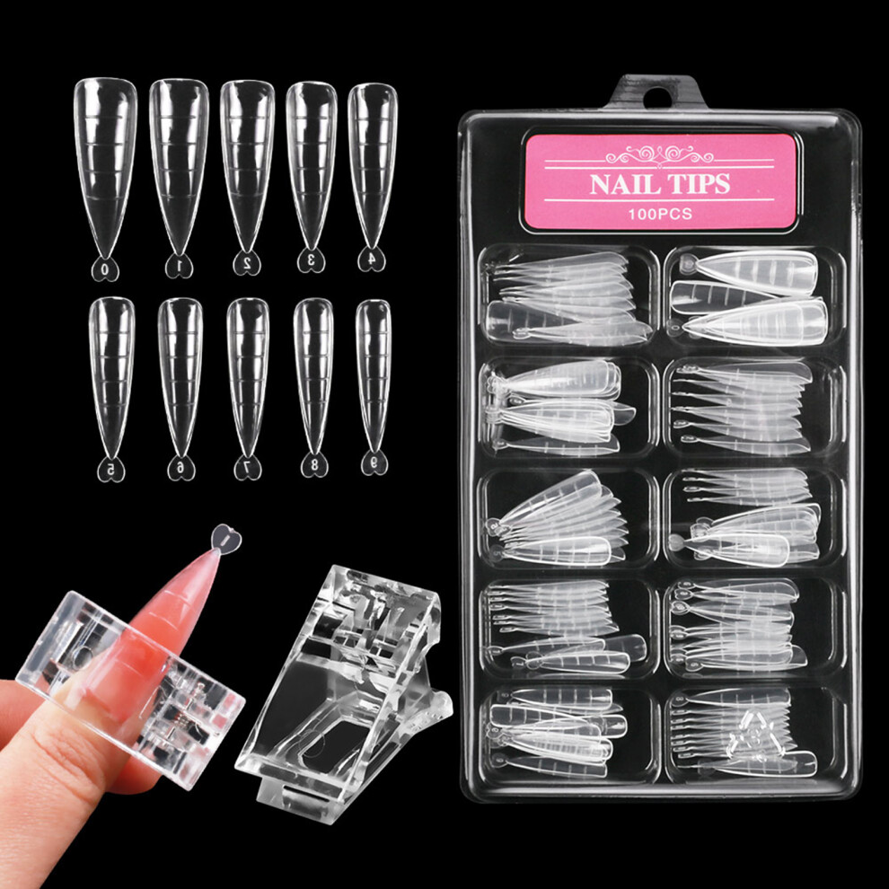 100Pcs Nail Tips with Scale + Nail Clip for Nail Extension Home Salon Manicure Use