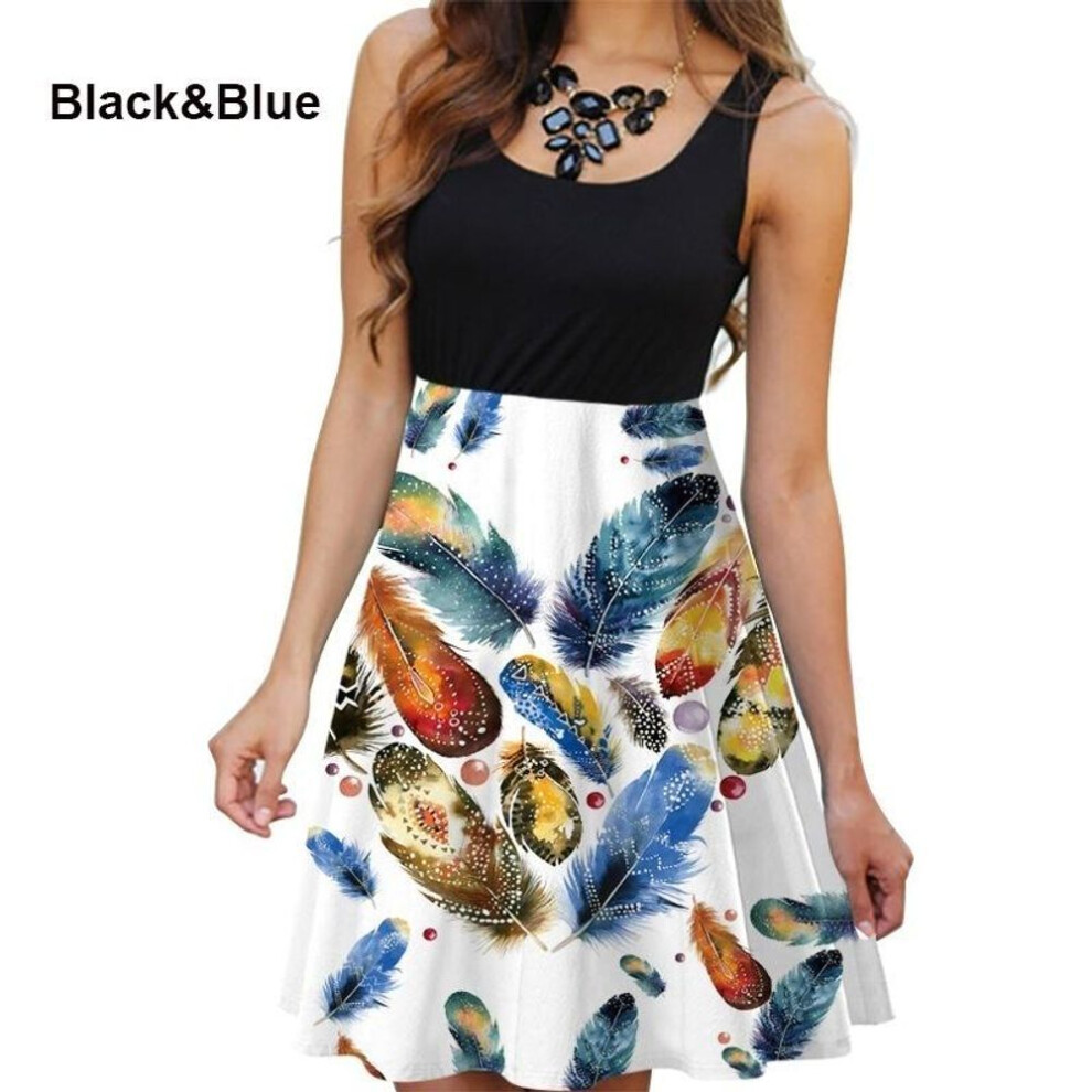 (blue, 4XL) New Summer Women's Round Neck Dress Sleeveless Dress Floral Dress Show Figure Print Dress-image-OPC-PHW5666-NEW