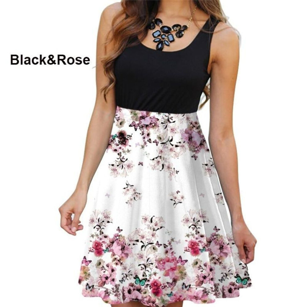 (rose red, 4XL) New Summer Women's Round Neck Dress Sleeveless Dress Floral Dress Show Figure Print Dress-image-OPC-PHW5668-NEW