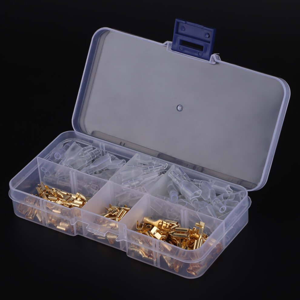 Golden Female Crimp Terminal Electric Wire Connector Set With Sheath 2.8Mm / 4.8Mm / 6.3Mm 9471323112267
