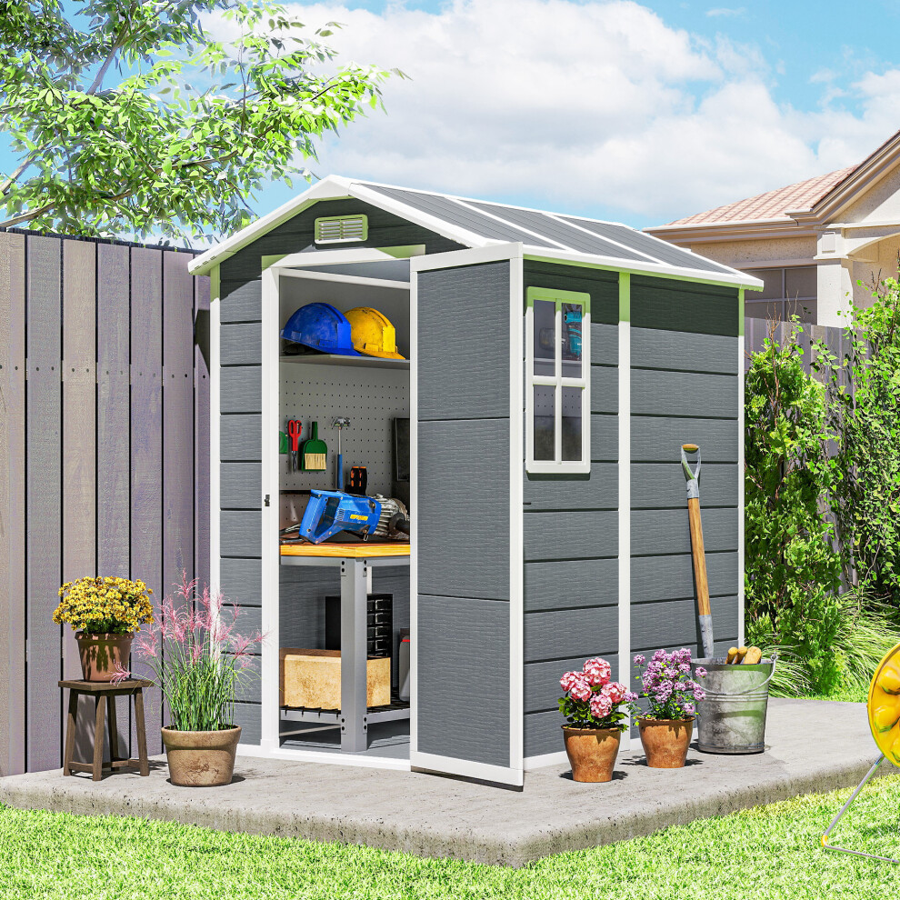 Outsunny 4 X 6Ft Plastic Garden Shed With Floor, Window And Lockable Door