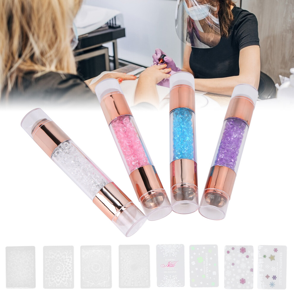 4Sets Manicure Art Stampers Silicone Stamp Pens Double Ended W/Nail Seal Plate for Home Nail Salon