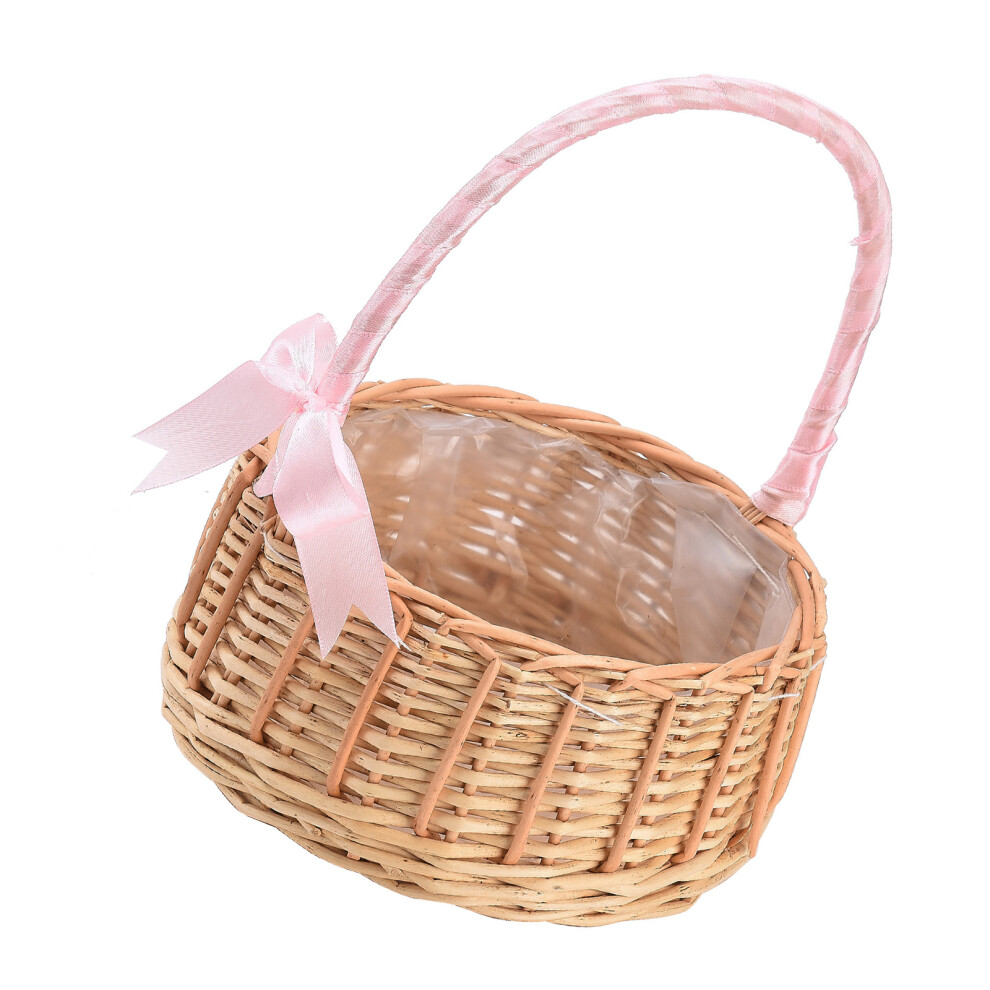 Woven Flower Girl Basket with Handle Handwoven Artificial Flower Wicker Storage Basket for Home Wedding Birthday-image-OPC-PHW58RP-NEW