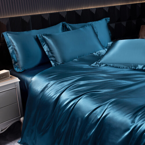 Luxury Silk 4-Piece Bedding Set with Printed Dyeing1.5m bed sheet four piece set 1
