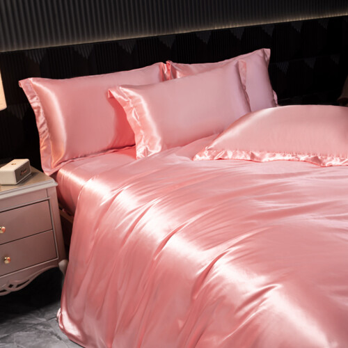 Luxury Silk 4-Piece Bedding Set with Printed Dyeing2.2m bed sheet four piece set