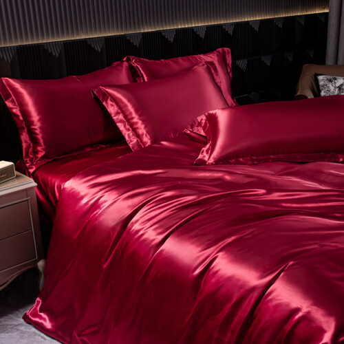 Luxury Silk 4-Piece Bedding Set with Printed Dyeing1.2m three-piece bed sheet set 1