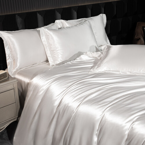 Luxury Silk 4-Piece Bedding Set with Printed Dyeing1.2m three-piece bed sheet set
