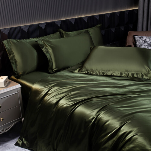 Luxury Silk 4-Piece Bedding Set with Printed Dyeing2.0m bed sheet four piece set