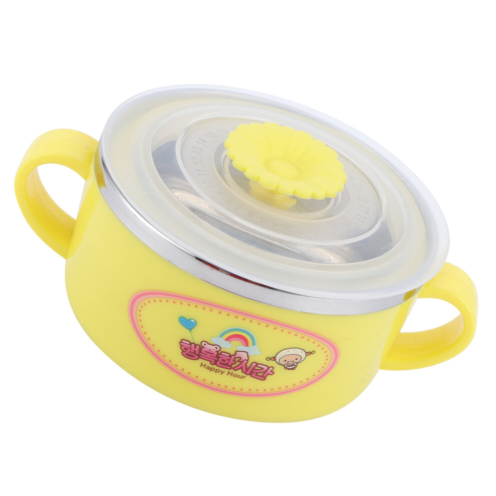 Baby Children Bowl Cartoon 304 Stainless Steel Rice Feeding Bowl with Lid TablewareYellow