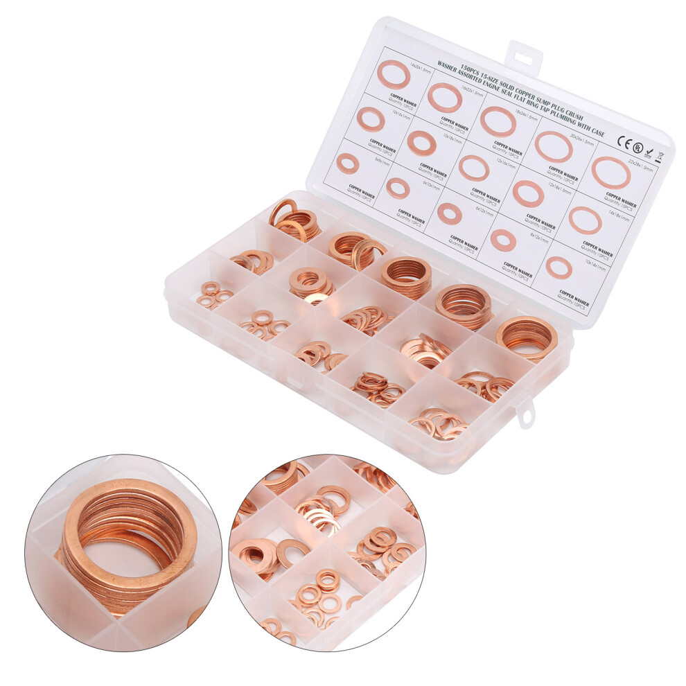 150Pcs Flat Sealing Ring Red Copper Gasket O Ring Gasket Sealing Ring Washer 8401323129621