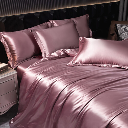 Luxury Silk 4-Piece Bedding Set with Printed Dyeing2.2m bed sheet four piece set