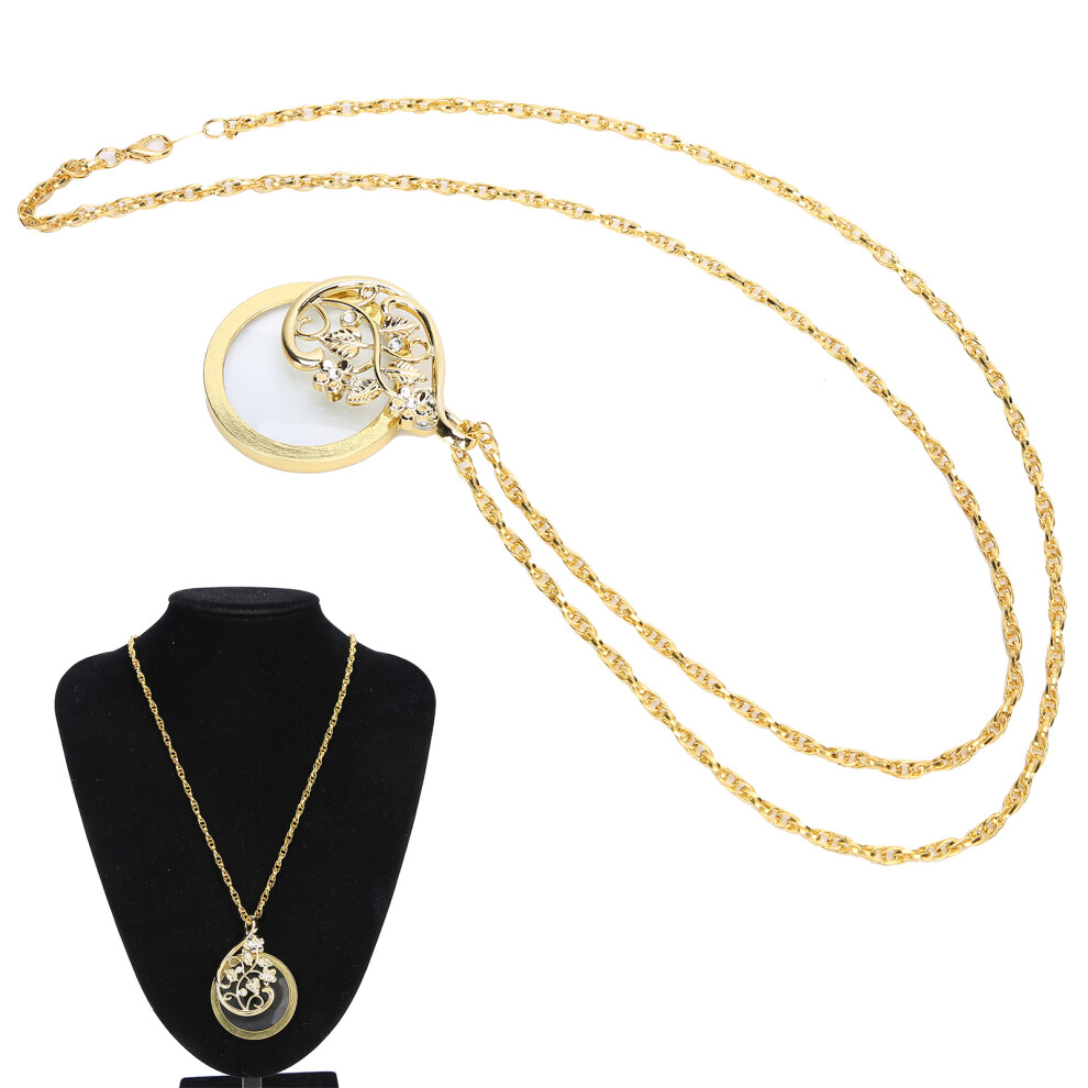 4.5X Necklace Magnifying Glass Metal Portable Magnifier Chain Pendant for ReadingGolden