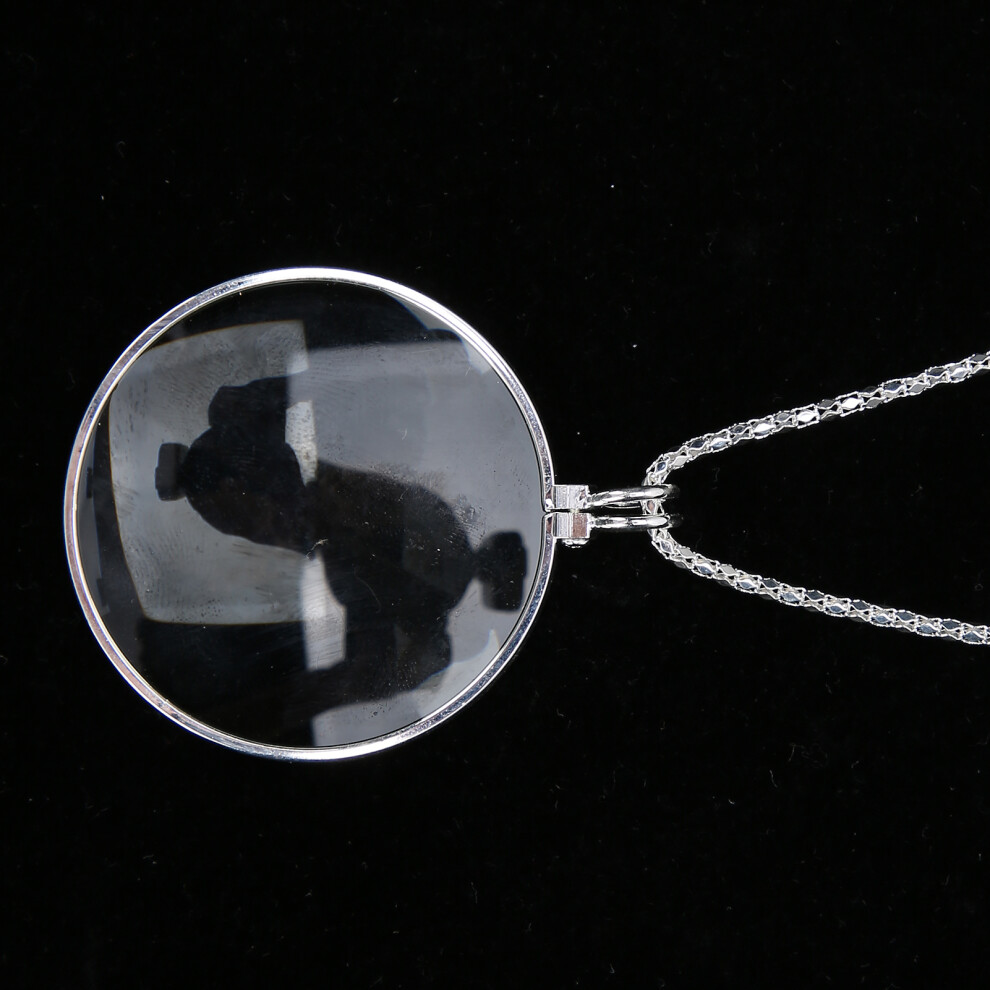 5X Alloy Necklace Magnifying Glass Portable Reading Pendant Magnifier with ChainSilver