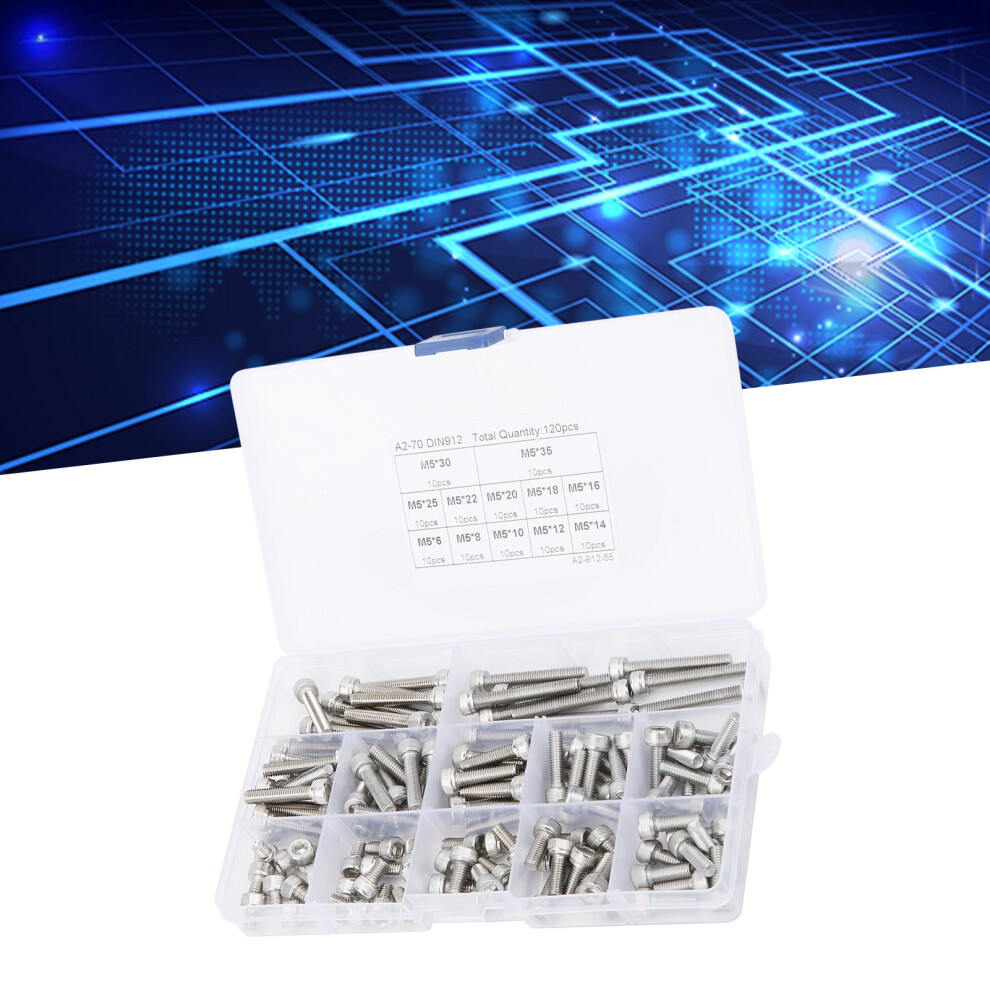 Hex Socket Screw Cap 304 Stainless Steel Multilength Combination Set Nail Assortment Kit(120Pcs(M5) ) 6921323148740