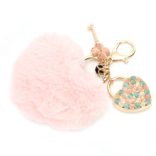 Heart Shaped Fluffy Plush Ball Keychain Pendant Handbag Decorations for Girls Women(Pink Colorful )