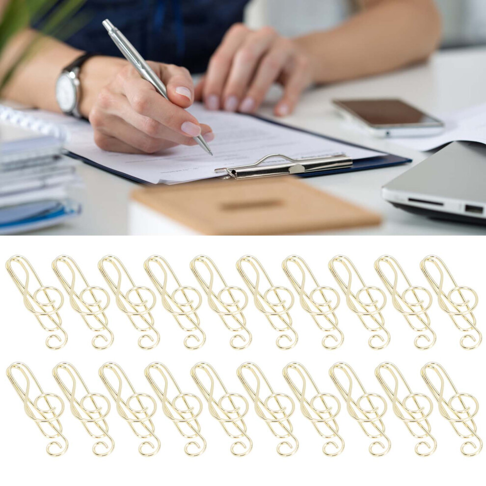 20Pcs Musical Note Paperclip Music Binder Shape Creativity Modeling Metal Craft SuppliesGold