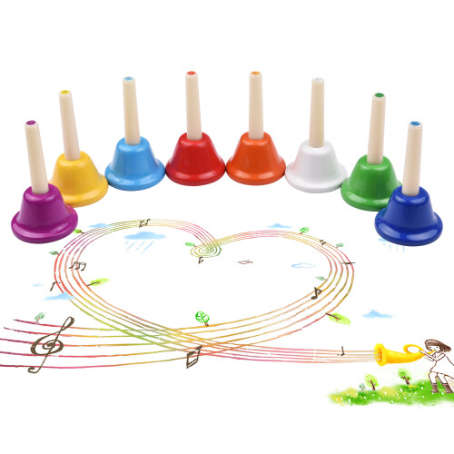 Tinkle Instrument 8pcs Colorful Handbell 8 Note Diatonic Metal Hand Bells Set Tinkle ...