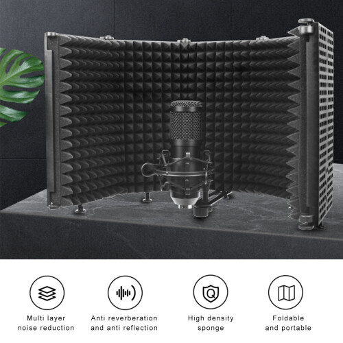 Microphone Isolation Shield 5-Panel Wind Screen for Recording Studio Foldable High-Density Absorbing Sponge 2