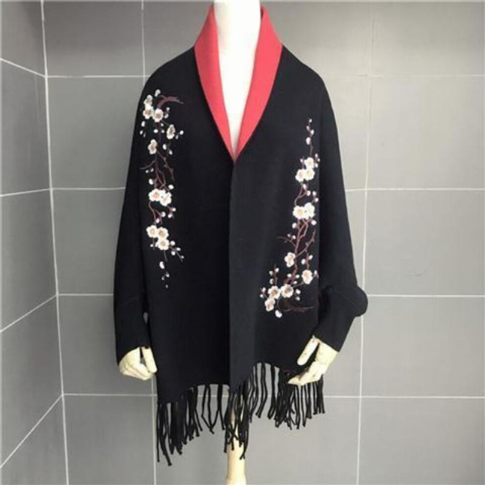 (multicolor, One Size) Spring And Autumn Cardigan Embroidery Sweater Knitwear Women Cardigan Loose Shawl Medium Long National Poncho Female