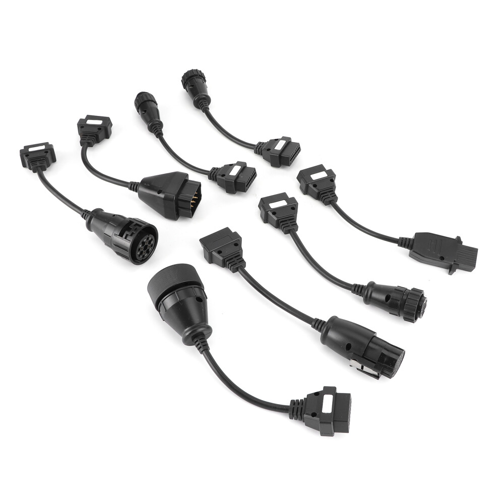 8Pcs Truck Obd2 Connector Extension Cables Auto Diagnostic Tool Full Set Dc 12V Black 9301323201251