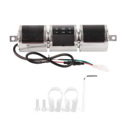Motorcycle Stereo Speaker Bluetooth MP3 Audio Handlebar Player Waterproof High Sound QualitySilver 1