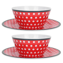 4Pcs Salad Dish Set Red Dots Imitation Porcelain Plate Fruit Food Cake Dish Dinnerware for Kitchen