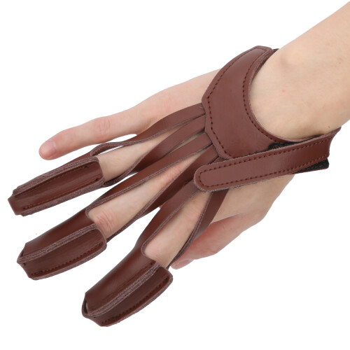 Artificial Leather Archery Glove Vintage Three Fingers Protector for Left/ Right Hand 2