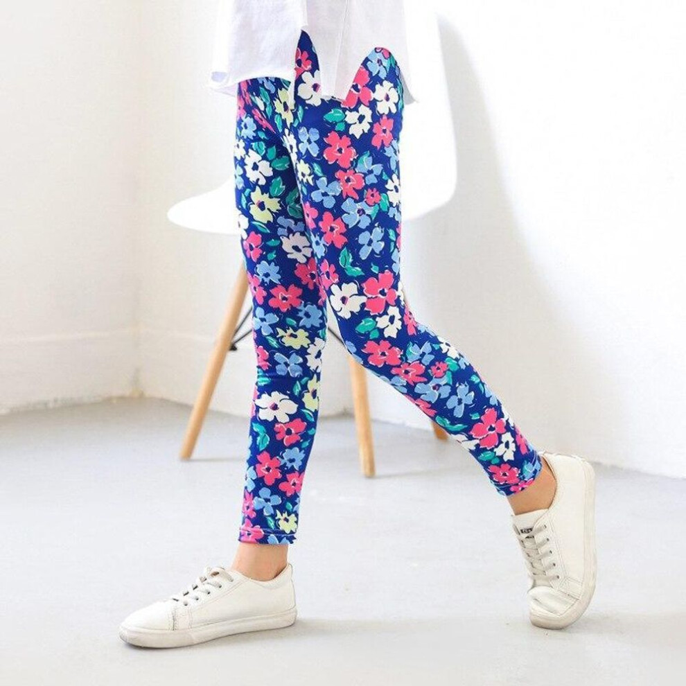 (purple, 150) Spring And Summer Girls New Trousers Floral Print Leggings