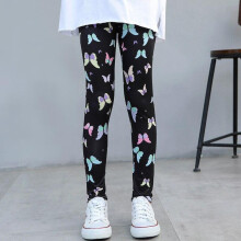 (black, 120) Spring And Summer Girls New Trousers Floral Print Leggings