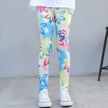 (light green, 130) Spring And Summer Girls New Trousers Floral Print Leggings