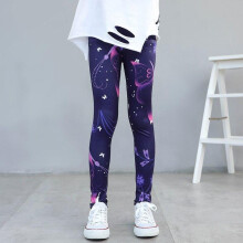 (dark blue, 120) Spring And Summer Girls New Trousers Floral Print Leggings