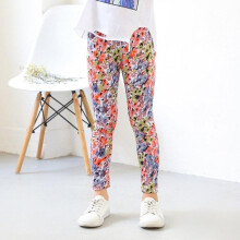 (khaki, 140) Spring And Summer Girls New Trousers Floral Print Leggings