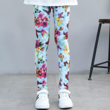 (grey, 120) Spring And Summer Girls New Trousers Floral Print Leggings