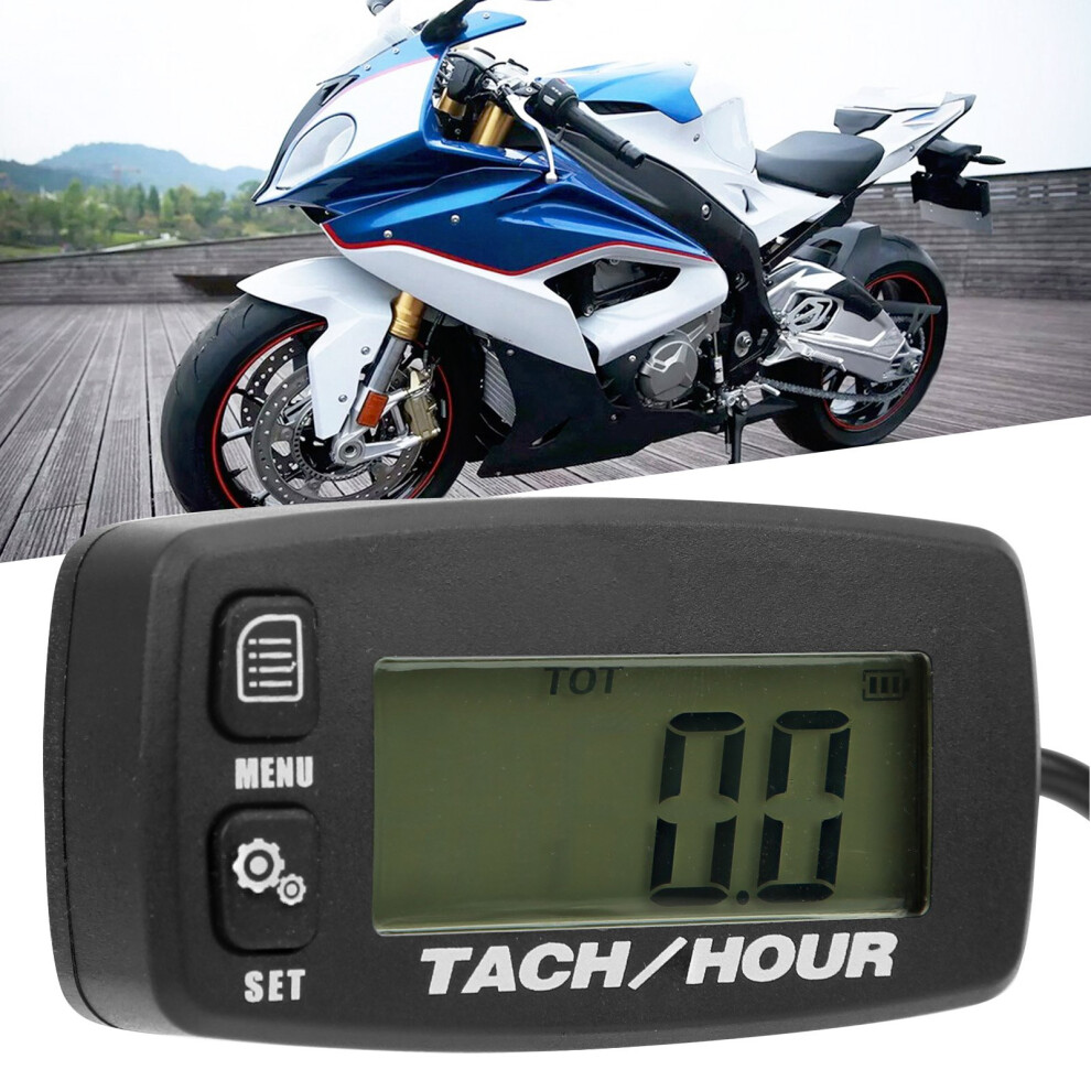 Lcd Backlit Gauge Resettable Inductive Tachometer Hour Meter For 2/4 Stroke Engines Black 4091323249784