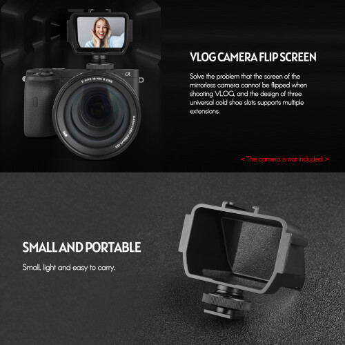 Andoer Universal Camera Selfie Vlog Flip Up Mirror Screen with 3 Cold Shoe Mounts for Installing Microphone Mini LED Light Compatible with 1