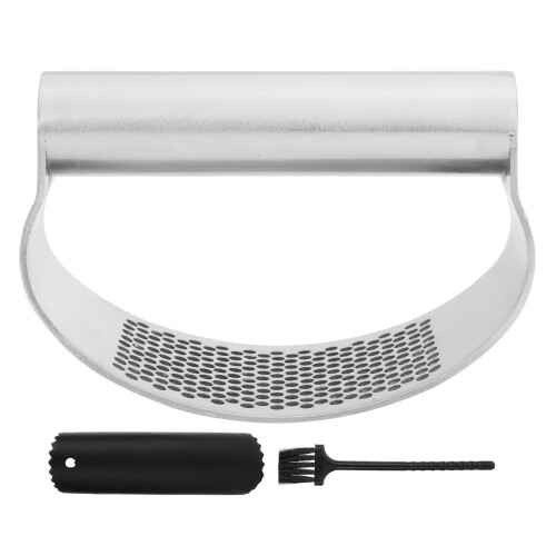 Manual Garlic Press Masher Crusher Squeezer with Brush Peeler Kit Kitchen Gadget Set 1