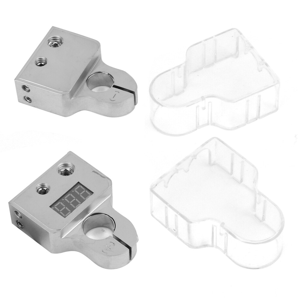 2Pcs Car Battery Terminal Connectors With Voltmeter Real Time Monitoring 0/4/8 Awg Gauge Clear Cover 3711323270670