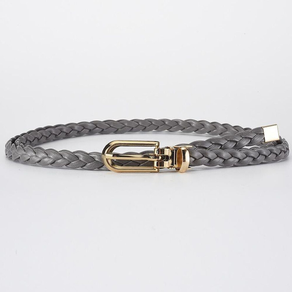 (gray) Leather Braided Thin Belt For Woman Dress Shirt Decorative Waist Strap  Pin Buckle Female Waistband Ladies Waist Rope
